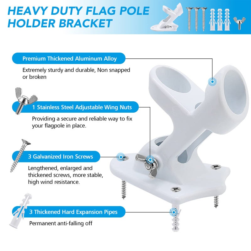 HOOPLE Flag Pole Holder for Outside House, Flag Holder, Flag Holders for Outside, Heavy Duty Flag Pole Mounting Bracket, Flag Bracket, Aluminum Rust Free Coated, Stainless Hardware 1" Diameter - Image 2